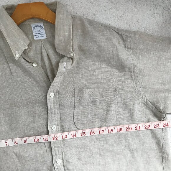 Brooks Brothers Linen Button Front Shirt Beige Long Sleeve Mens L - Picture 7 of 7